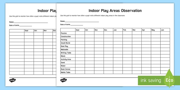 Learning Through Water Play Worksheet - Observation Sheets