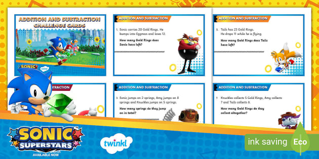 FREE! - 👉 Sonic: Addition and Subtraction Challenge Cards [Ages 5-7]