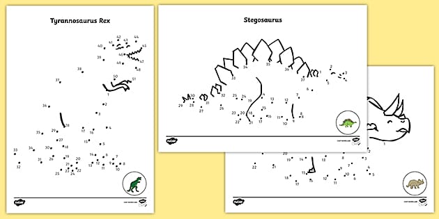 Dinosaur Dot To Dot Colouring Pictures