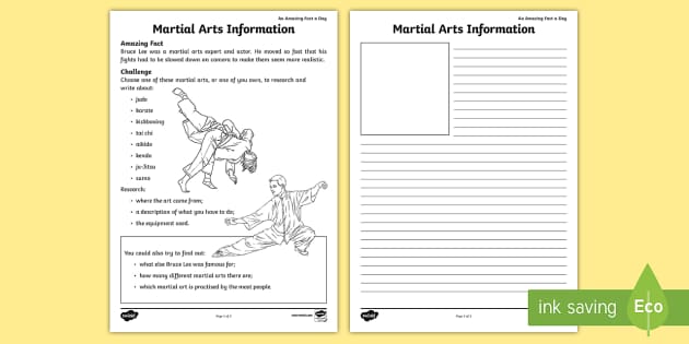 Martial Arts Information Worksheet Worksheet Twinkl