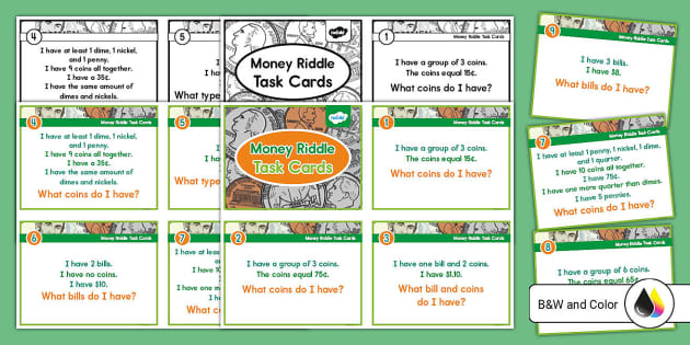 First Grade Money Riddle Task Cards (teacher made) - Twinkl
