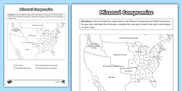 Missouri Compromise Map Worksheet for Grades 6-8 | Twinkl USA