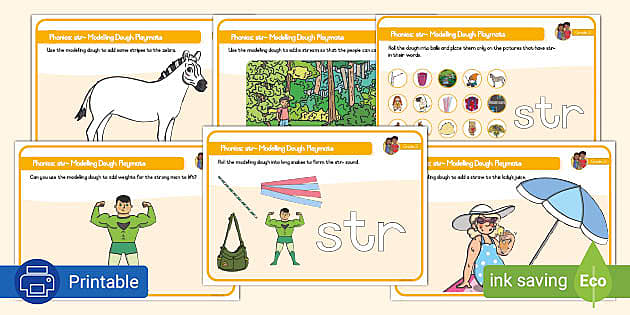 Grade 2 Phonics: Str- Modelling Dough Playmats - Twinkl