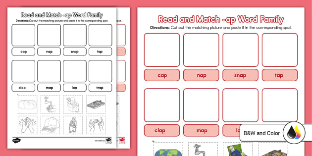 Read and Match -ap Word Family Worksheet (teacher made)