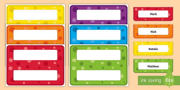 New Editable Multicolour Name Labels For Tables In Class
