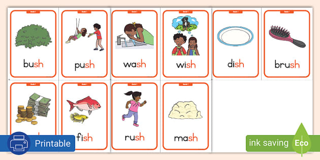 Final 'Sh' Sound Word Cards (teacher made) - Twinkl