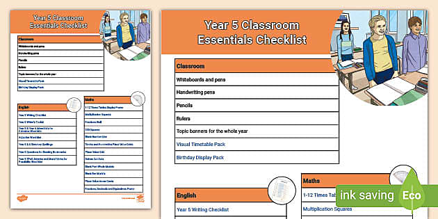 Year 5 Classroom Essentials Checklist