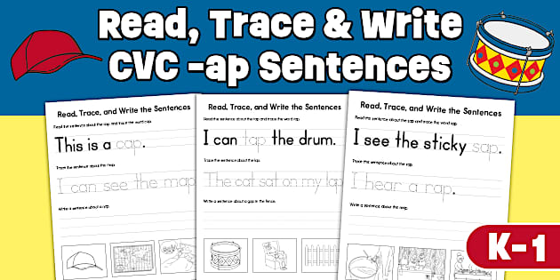 Read, Trace, and Write CVC -ap Word Family Worksheets