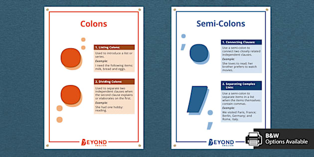 Colons and Semi-Colons Display Posters - Twinkl
