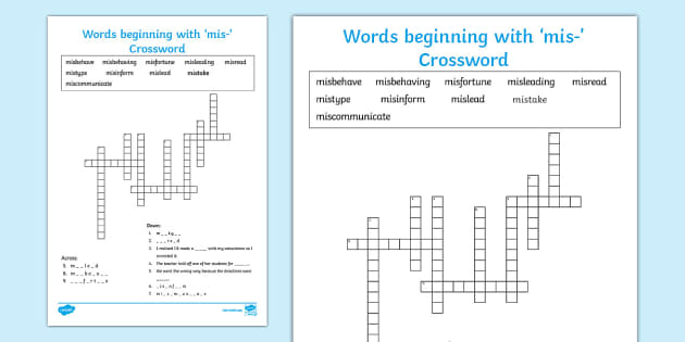 Words Beginning With mis Crossword (Hecho por educadores)