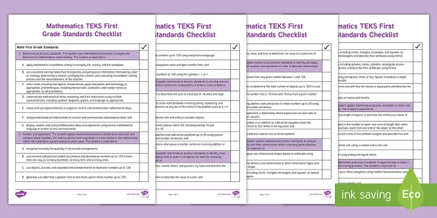 Mathematics TEKS First Grade Standards Checklist