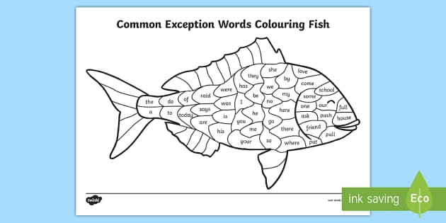 Year 1 Common Exception Words Colouring Fish Worksheet / Worksheets