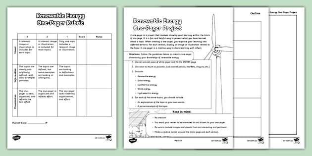 Renewable Energy One-Pager Project for 6th-8th Grade