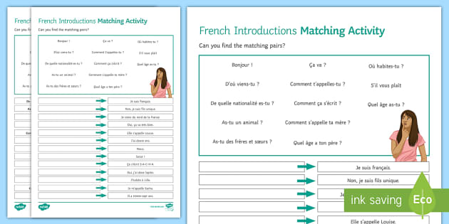 Introductions Matching Differentiated Worksheet / Worksheet French