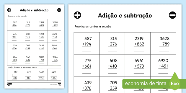 Contas para o 4º Ano do Ensino Fundamental – Adição