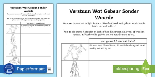 Verstaan Wat Gebeur Sonder Woorde Werkkaart (teacher Made)