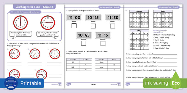 Time and Clock Worksheets