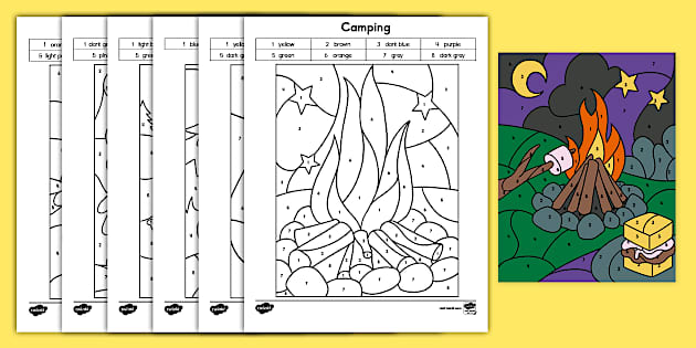 Camping Color by the Number Worksheet (creat de profesori)