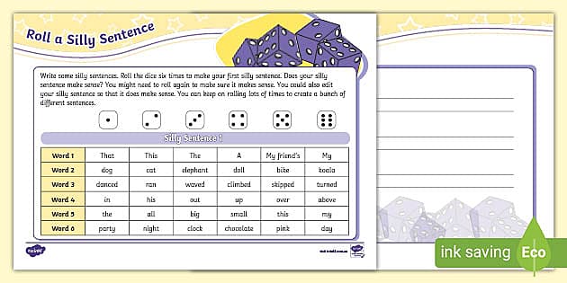 Roll a Silly Sentence - Primary Education: Engaging Resource