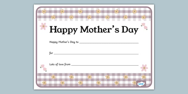 Checkered Charm Themed Mother's Day Certificate - Twinkl