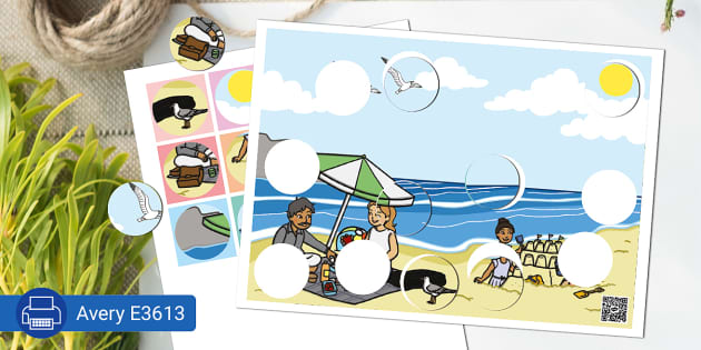 Seaside Beach Sticker Puzzle - Fix the Picture Activity