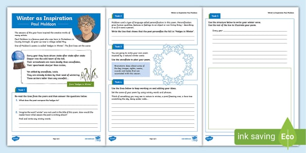 Paul Muldoon Winter Activity Sheets | Poetry | Inspiration