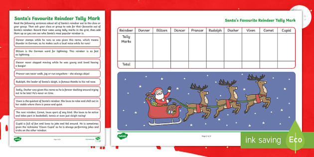 Santa's Favourite Reindeer Tally Mark Activity - Twinkl