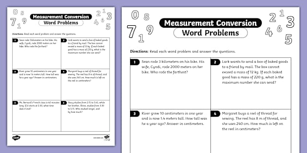 Seventh Grade Measurement Conversion Word Problems - Twinkl