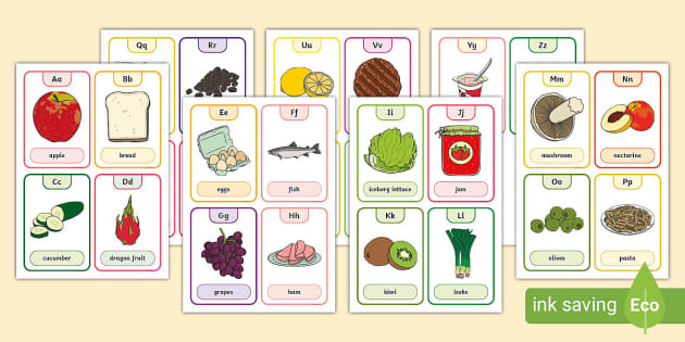 Alphabet Food Flashcards (professor Feito) - Twinkl