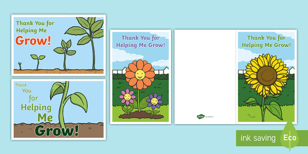 Thank You For Helping Me Grow Cards Printable Resource