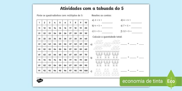 Atividades para o 3º ano de Matemática – Multiplicação por 5