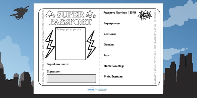 passport template school superhero,  Superhero Frame writing Writing Passport