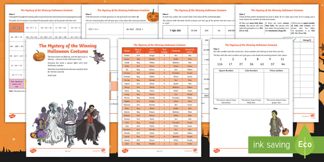 year 6 the mystery of the winning halloween costume maths mystery game