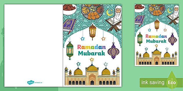 Ramadan Mubarak Greetings Card (Teacher-Made) - Twinkl