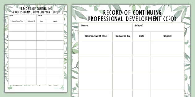 Muted Botanical Themed Continuous Professional Development (CPD) Record