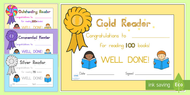 Editable Book Reading Certificates teacher Made 