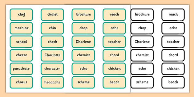 words with k sound spelt ch with sh sound spelt ch sort activity