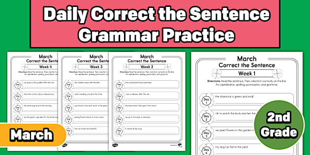 * NEW * Second Grade March Daily Correct the Sentence Grammar Practice