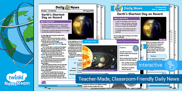 Earth's Shortest Day News For Kids | Twinkl Resources