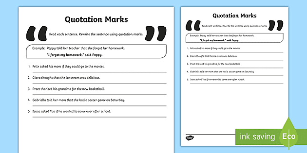rewrite the sentences using quotation marks worksheet