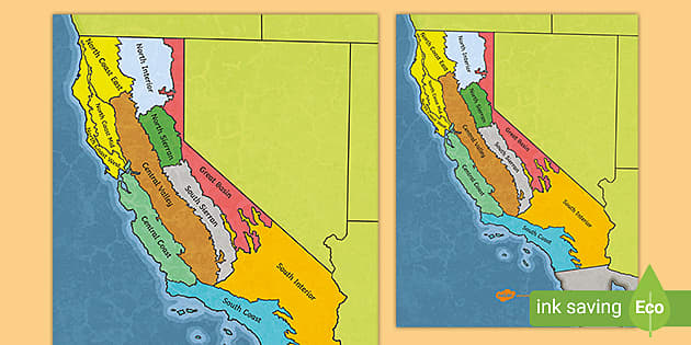 California Regions Map (teacher made) - Twinkl