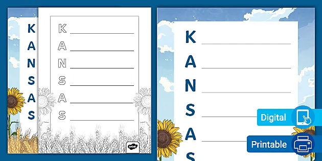 Kansas Acrostic Poem Template, Digital & Printable