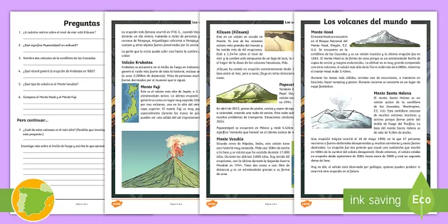 FREE! - Comprensión lectora: Los volcanes del mundo