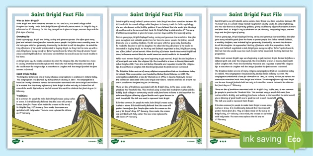 Saint Brigid Fact File Worksheet Twinkl Learning Resources