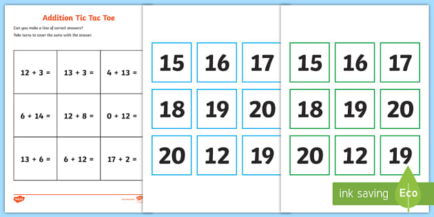 Addition Math Game: Tic-Tac-Toe to Ten - Math Pre-K and K-2