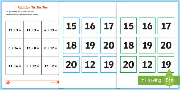 Addition Tic Tac Toe To Twenty Game Hecho Por Educadores 