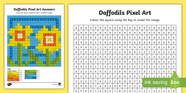 FREE! - Daffodils Pixel Art Template - Twinkl