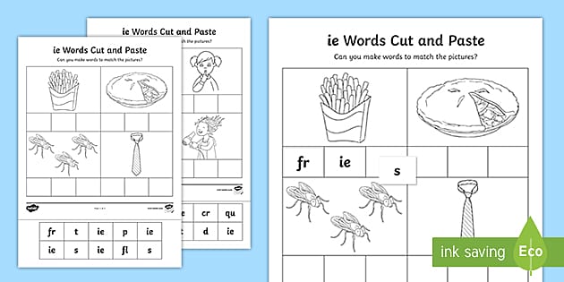 'ie' Sound Cut and Stick Worksheet (teacher made) - Twinkl
