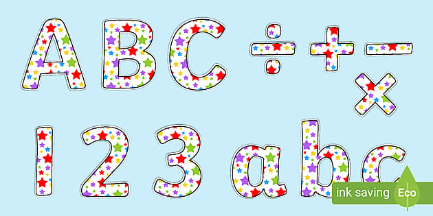 👉 Multicoloured Stars Themed Funky Display Letters And Numbers Pack