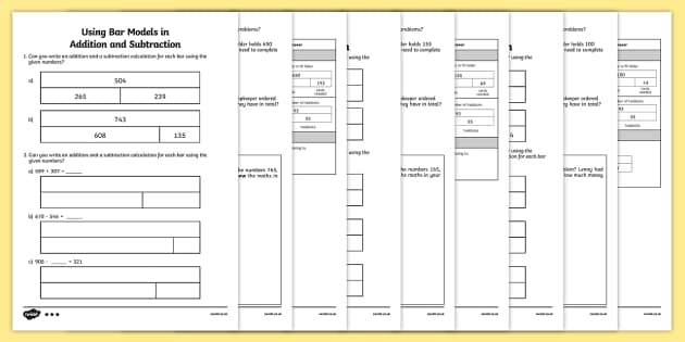 Bar Modelling Worksheet Pack Primary Resource Twinkl